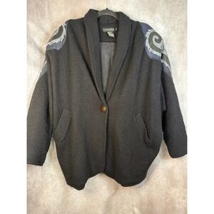 VTG 90 I.B. Diffusion Cardigan Jacket Wool Mohair Blend & Faux Leather Petite XL